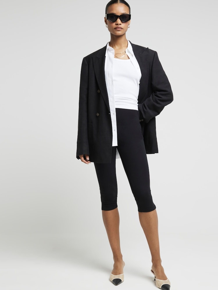 River Island Black High Rise 100% Cotton Capri Casual Trousers 2 Pack - Image 1 of 3
