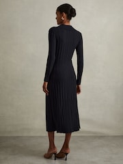 Reiss Navy Winnie Knitted Open-Collar Midi Dress - Image 4 of 5