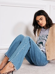River Island Mid Blue High Waisted Relaxed Straight 100% Cotton Jeans - Image 4 of 7