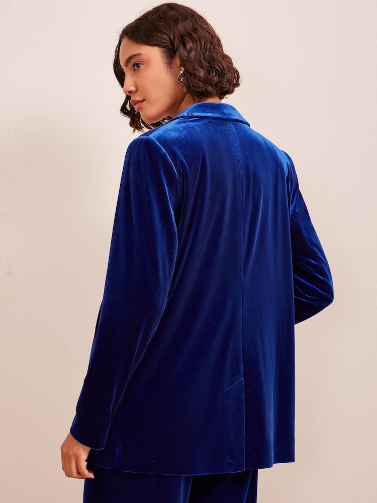 Friends Like These Blue Petite Long Sleeve Velvet Tailored Single Breasted Co Ord Suit - Image 4 of 4 Friends Like These Blue Petite Long Sleeve Velvet Tailored Single Breasted Co Ord Suit - Image 4 of 4