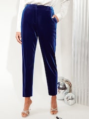 Friends Like These Blue Petite Velvet Tailored Ankle Grazer Trousers Co Ord Suit - Image 1 of 4