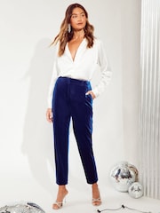 Friends Like These Blue Petite Velvet Tailored Ankle Grazer Trousers Co Ord Suit - Image 2 of 4