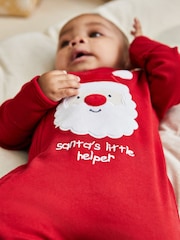 Papá Noel rojo - JoJo Maman Bébé Cotton Christmas Zip Appliqué Sleepsuit - Imagen 2 de 6