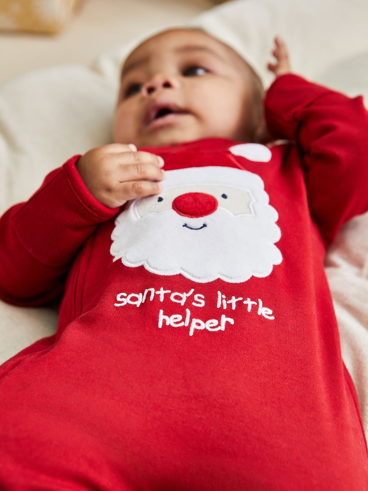 Papá Noel rojo - JoJo Maman Bébé Cotton Christmas Zip Appliqué Sleepsuit - Imagen 2 de 6