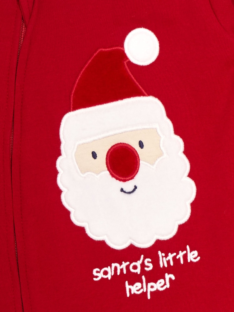 Papá Noel rojo - JoJo Maman Bébé Cotton Christmas Zip Appliqué Sleepsuit - Imagen 6 de 6