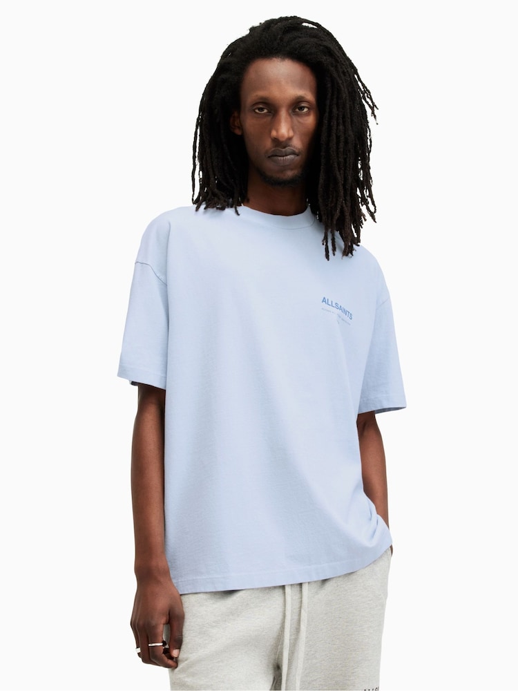 AllSaints Sky Blue 100% Cotton Access Shortsleeve Crew T-Shirt - Image 1 of 8