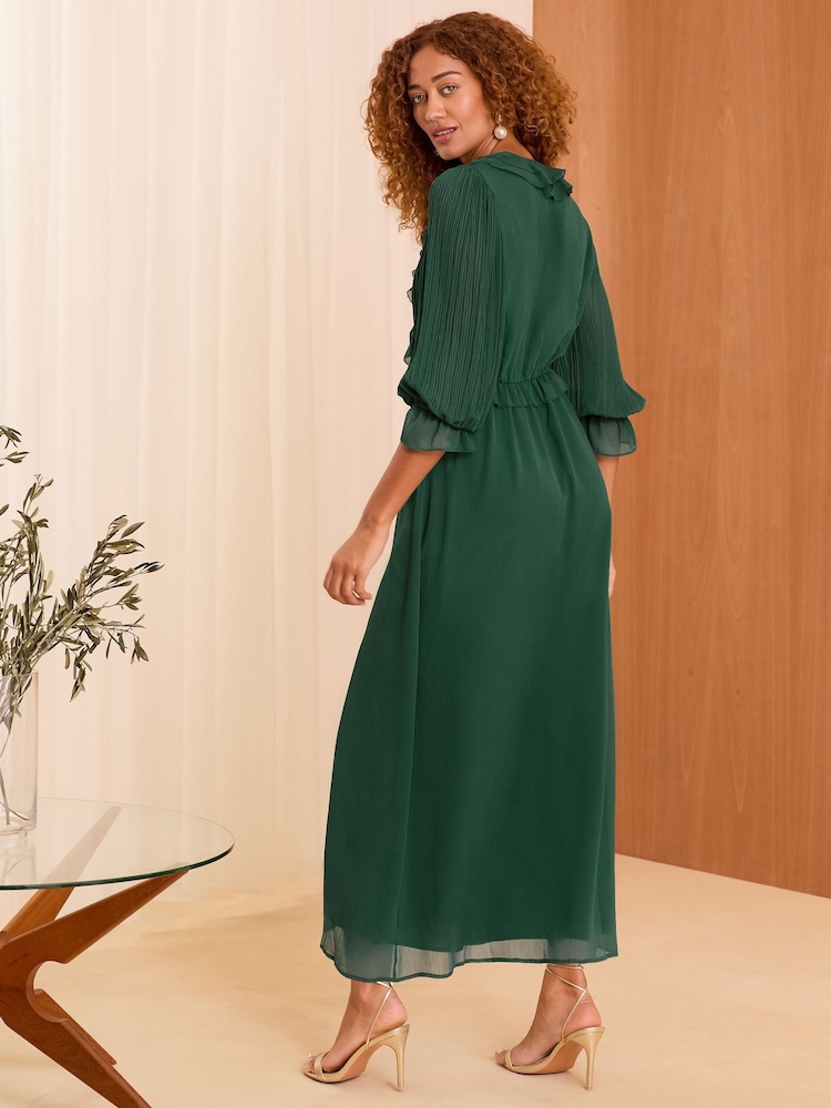 Love & Roses Green Pleated Ruffle Midi Dress - Image 4 of 4