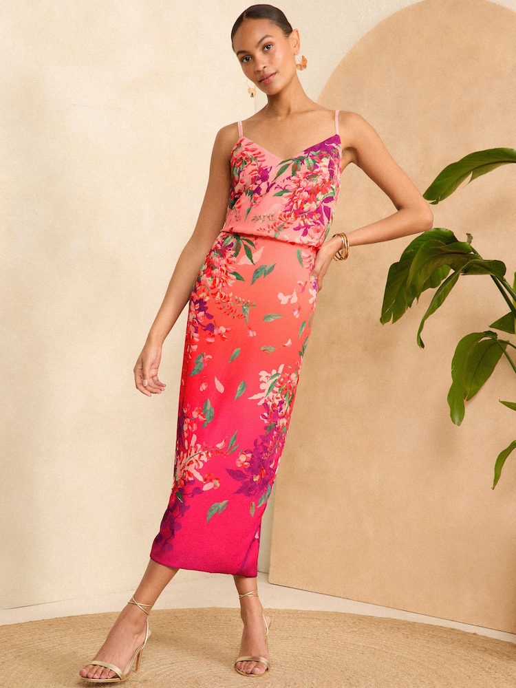 V&A | Love & Roses Pink Printed Cami Midi Dress - Image 1 of 4