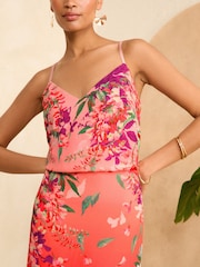 V&A | Love & Roses Pink Printed Cami Midi Dress - Image 2 of 4