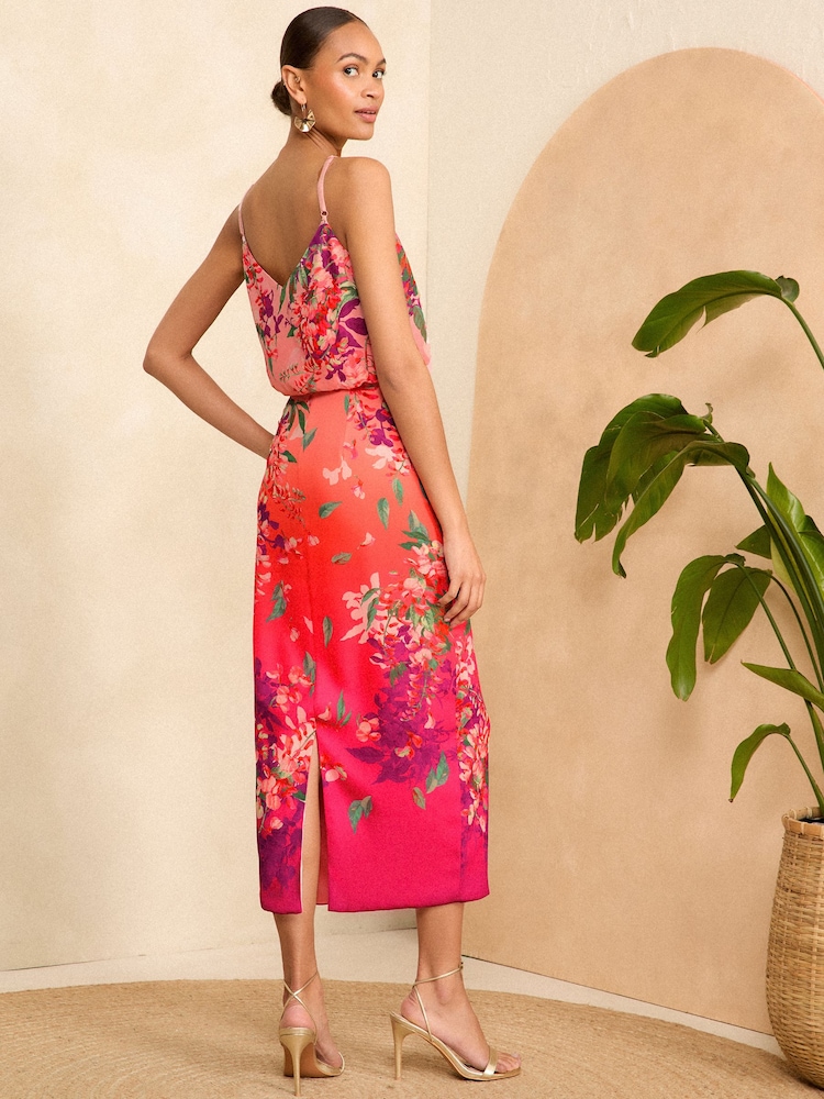 V&A | Love & Roses Pink Printed Cami Midi Dress - Image 4 of 4 V&A | Love & Roses Pink Printed Cami Midi Dress - Image 4 of 4