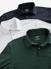 Blue/green/ecru Slim Fit Long Sleeve Jersey Polo Shirts 3 Pack - Image 12 of 12