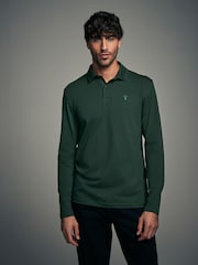 Blue/green/ecru Slim Fit Long Sleeve Jersey Polo Shirts 3 Pack - Image 2 of 12