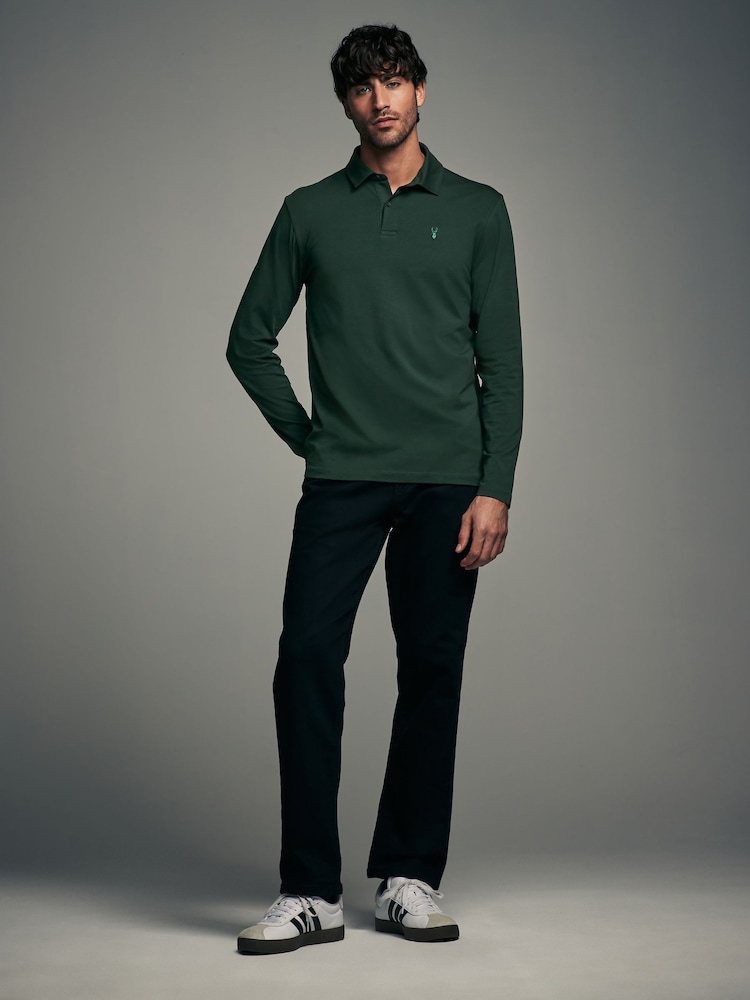 Blue/green/ecru Slim Fit Long Sleeve Jersey Polo Shirts 3 Pack - Image 4 of 12