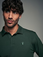 Blue/green/ecru Slim Fit Long Sleeve Jersey Polo Shirts 3 Pack - Image 5 of 12