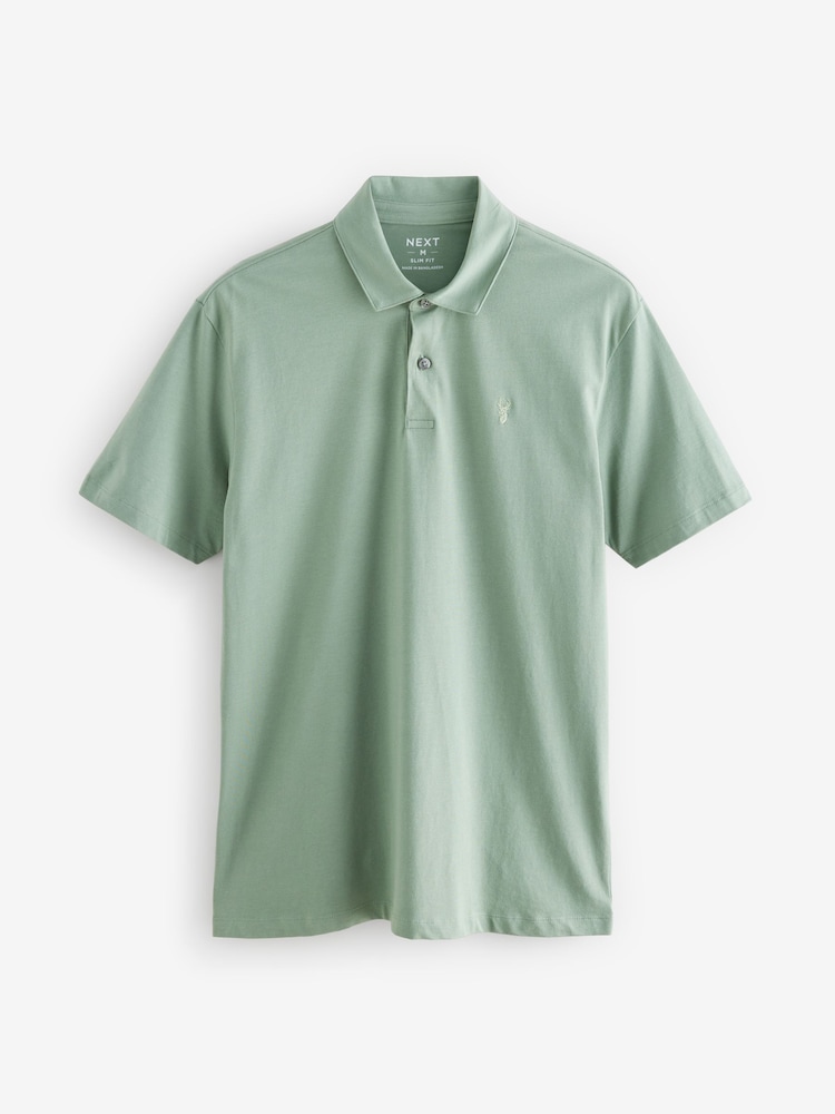Marine/Noir/Gris/Blanc/Vert sauge Vert - Slim Fit (Slim Fit) - Polo en jersey Manches courtes 5 Pack - Image 13 of 17