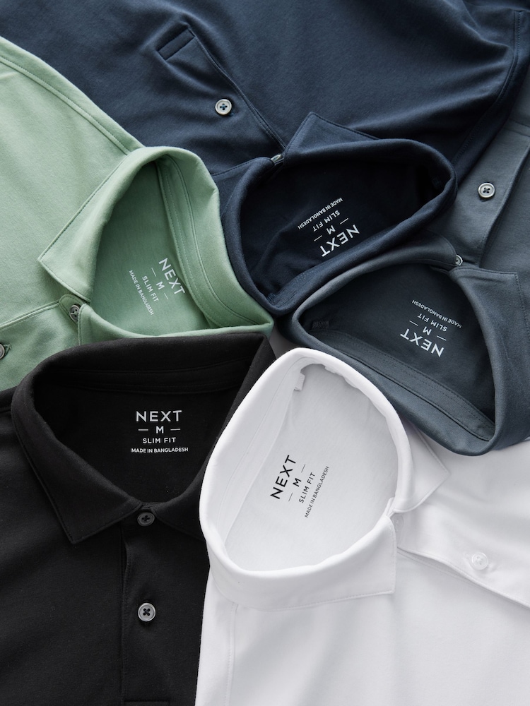 Marine/Noir/Gris/Blanc/Vert sauge Vert - Slim Fit (Slim Fit) - Polo en jersey Manches courtes 5 Pack - Image 16 of 17