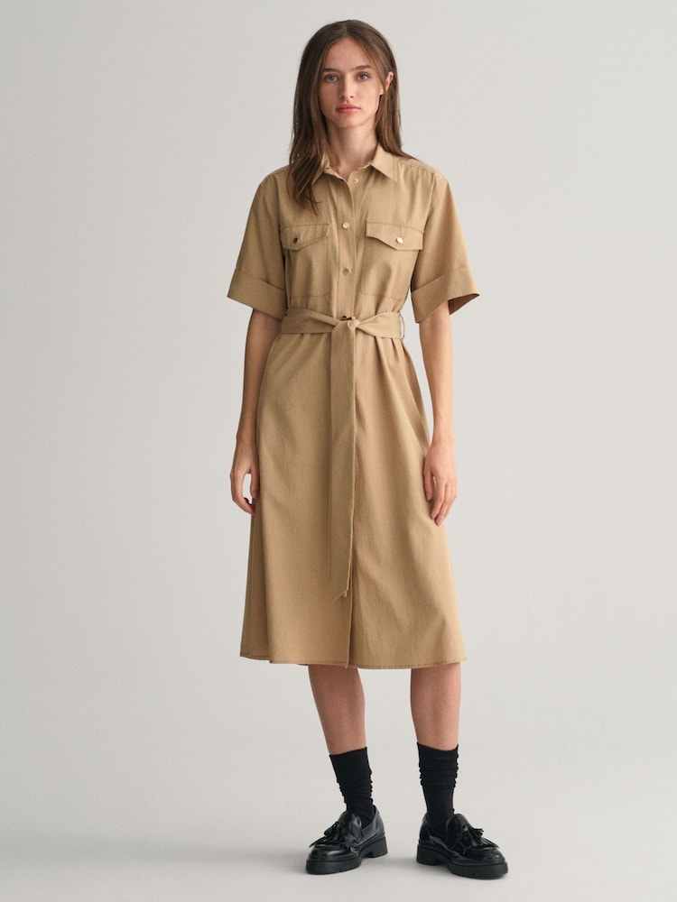 GANT Brown Utility Short Sleeve Shirt Dress - Image 1 of 7
