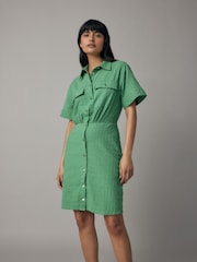 GANT Green Embroidered Short Sleeve 100% Cotton Shirt Dress - Image 1 of 7