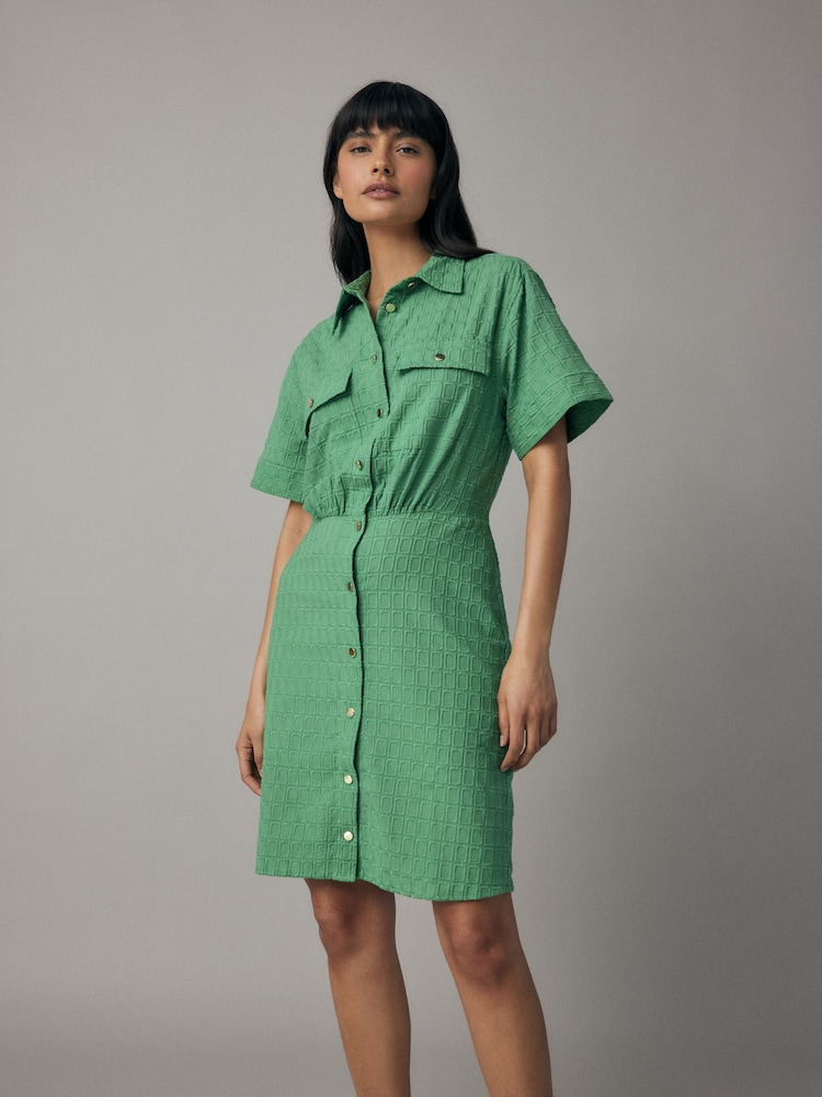 GANT Green Embroidered Short Sleeve 100% Cotton Shirt Dress - Image 1 of 7