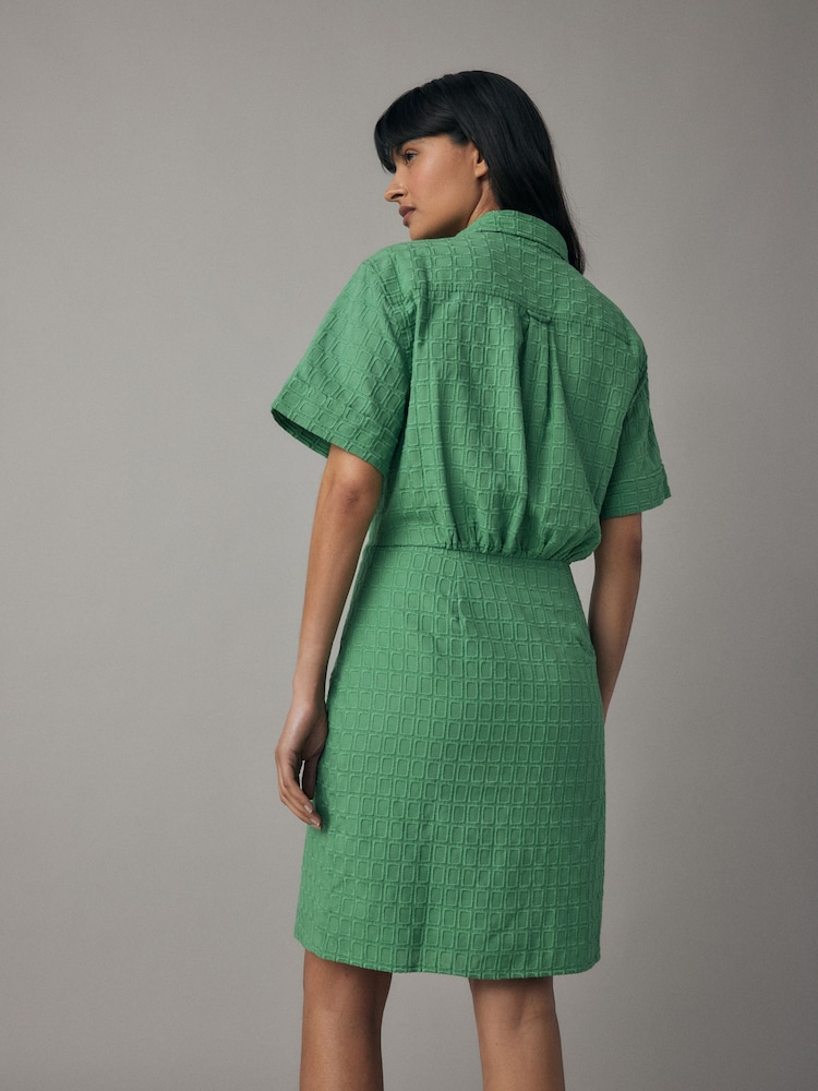 GANT Green Embroidered Short Sleeve 100% Cotton Shirt Dress - Image 2 of 7