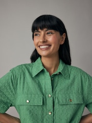 GANT Green Embroidered Short Sleeve 100% Cotton Shirt Dress - Image 3 of 7