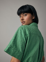 GANT Green Embroidered Short Sleeve 100% Cotton Shirt Dress - Image 4 of 7