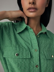 GANT Green Embroidered Short Sleeve 100% Cotton Shirt Dress - Image 5 of 7