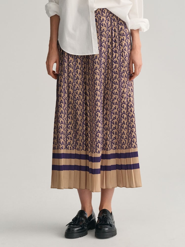 GANT Purple Pleated Monogram Print Skirt - Image 1 of 6