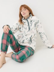 FatFace Christmas Snuggle Ivory Half Zip Fleece - Image 4 of 10