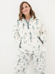 FatFace Christmas Snuggle Ivory Half Zip Fleece - Image 6 of 10