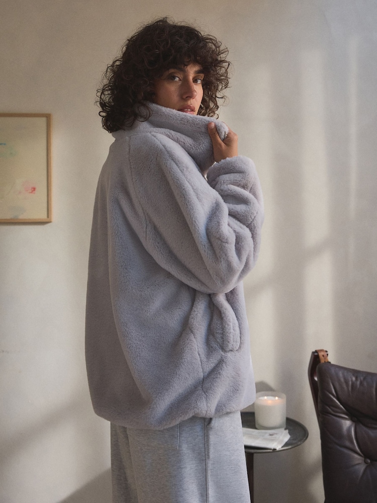 Grey - Faux Fur Half Zip Top - Image 2 of 6 Grey - Faux Fur Half Zip Top - Image 2 of 6