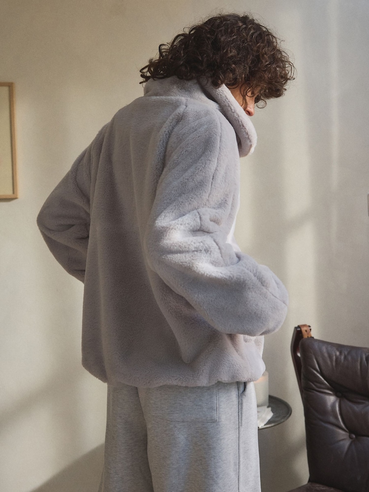 Grey Faux Fur Half Zip Top - Image 4 of 6