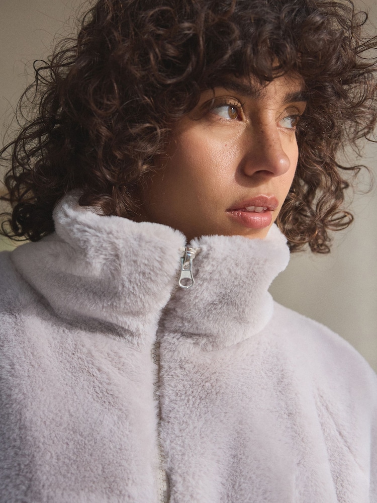 Grey Faux Fur Half Zip Top - Image 5 of 6