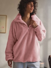 Pink Faux Fur Half Zip Top - Image 1 of 10