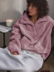 Pink Faux Fur Half Zip Top - Image 2 of 10