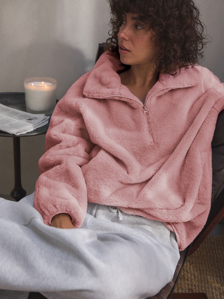 Pink Faux Fur Half Zip Top - Image 2 of 10