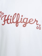 Tommy Hilfiger White Regular Fit Flower Glitter 100% Cotton T-Shirt - Image 3 of 3