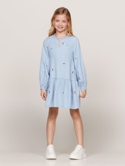 Tommy Hilfiger Blue Flower Print TENCEL™ Long Sleeved Dress - Image 1 of 4