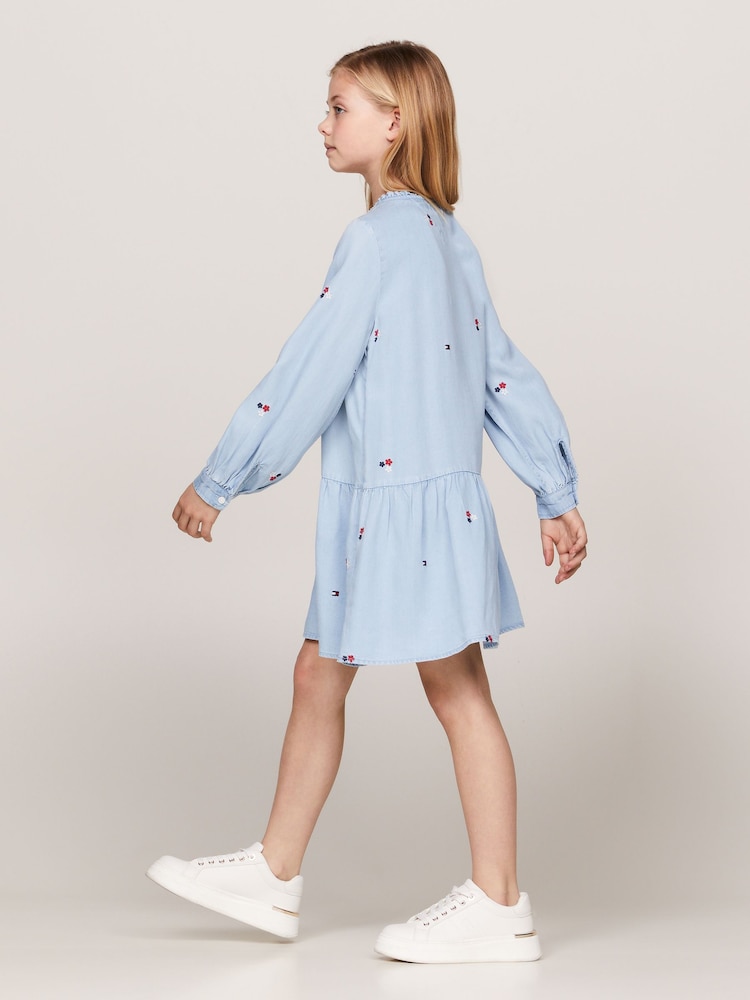 Tommy Hilfiger Blue Flower Print TENCEL™ Long Sleeved Dress - Image 2 of 4