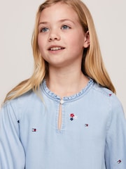 Tommy Hilfiger Blue Flower Print TENCEL™ Long Sleeved Dress - Image 3 of 4