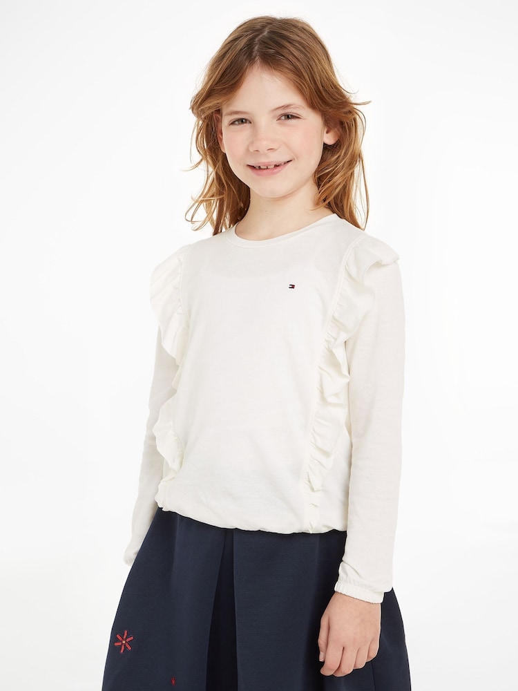 Tommy Hilfiger White Ruffle T-Shirt - Image 1 of 5