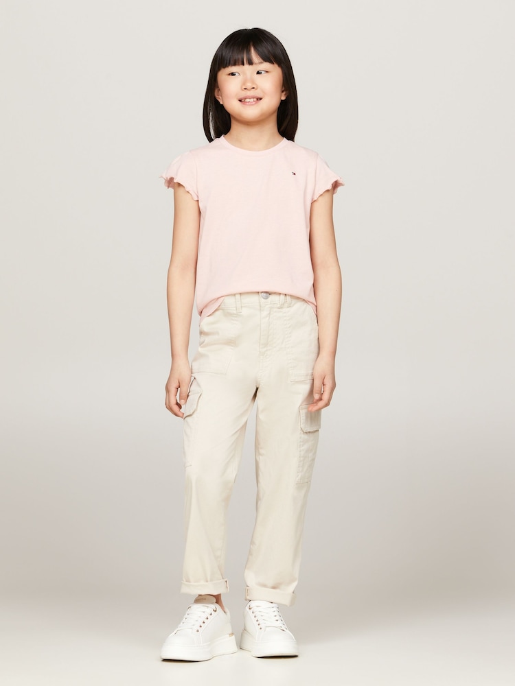 Tommy Hilfiger Pink Essential Ruffle-Sleeved Top - Image 1 of 4 Tommy Hilfiger Pink Essential Ruffle-Sleeved Top - Image 1 of 4