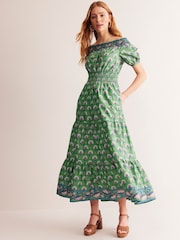 Boden Green 100% Cotton Midi Smocked Dress - Image 4 of 5