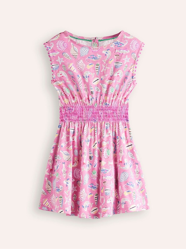 Boden Pink Seashore Shirred Waist 100% Cotton Jersey Dress - Image 2 of 4