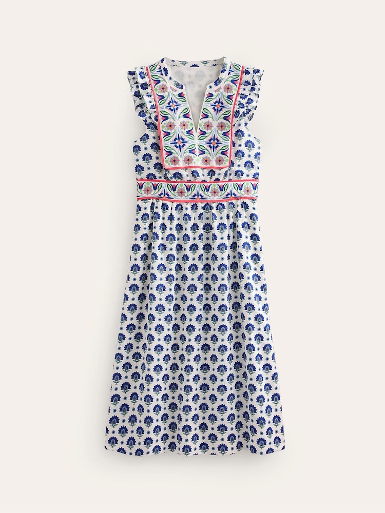 Boden Blue Frill Embroidered Midi Dress - Image 5 of 5