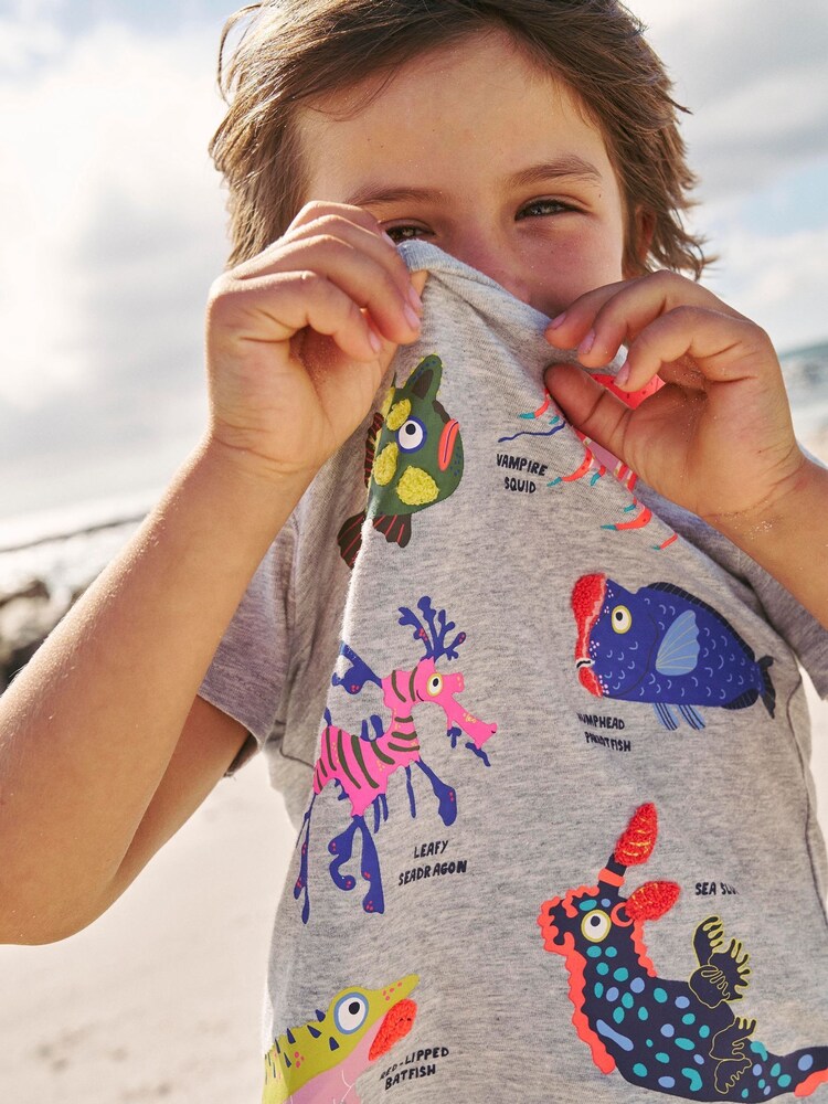 Boden Grey Weird And Wonderful Fish 100% Cotton T-Shirt - Image 1 of 4 Boden Grey Weird And Wonderful Fish 100% Cotton T-Shirt - Image 1 of 4