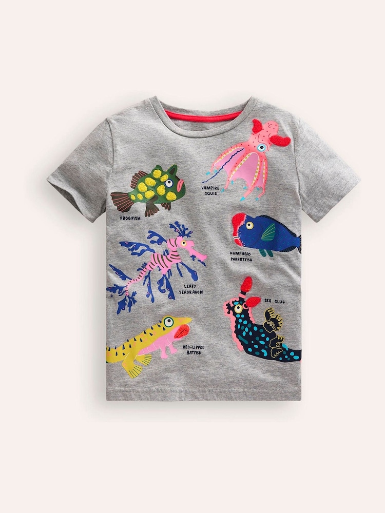 Boden Grey Weird And Wonderful Fish 100% Cotton T-Shirt - Image 2 of 4 Boden Grey Weird And Wonderful Fish 100% Cotton T-Shirt - Image 2 of 4