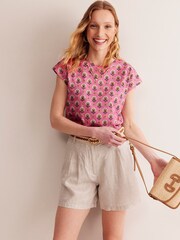 Boden Pink 100% Cotton Louisa Printed Slub T-Shirt - Image 1 of 5