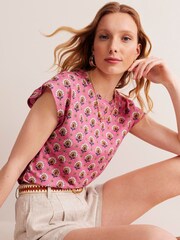 Boden Pink 100% Cotton Louisa Printed Slub T-Shirt - Image 4 of 5