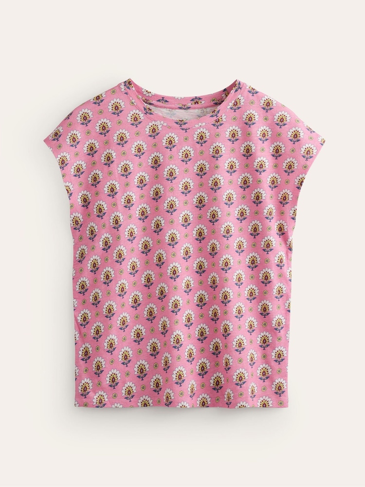 Boden Pink 100% Cotton Louisa Printed Slub T-Shirt - Image 5 of 5